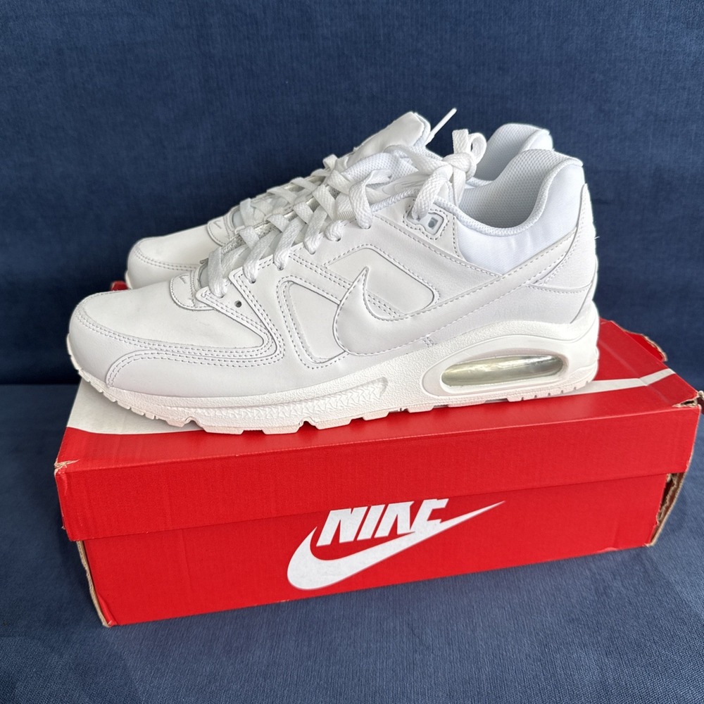Nike Air Max Command Leather Triple White Running Shoes 749760-102 Men's 10.5